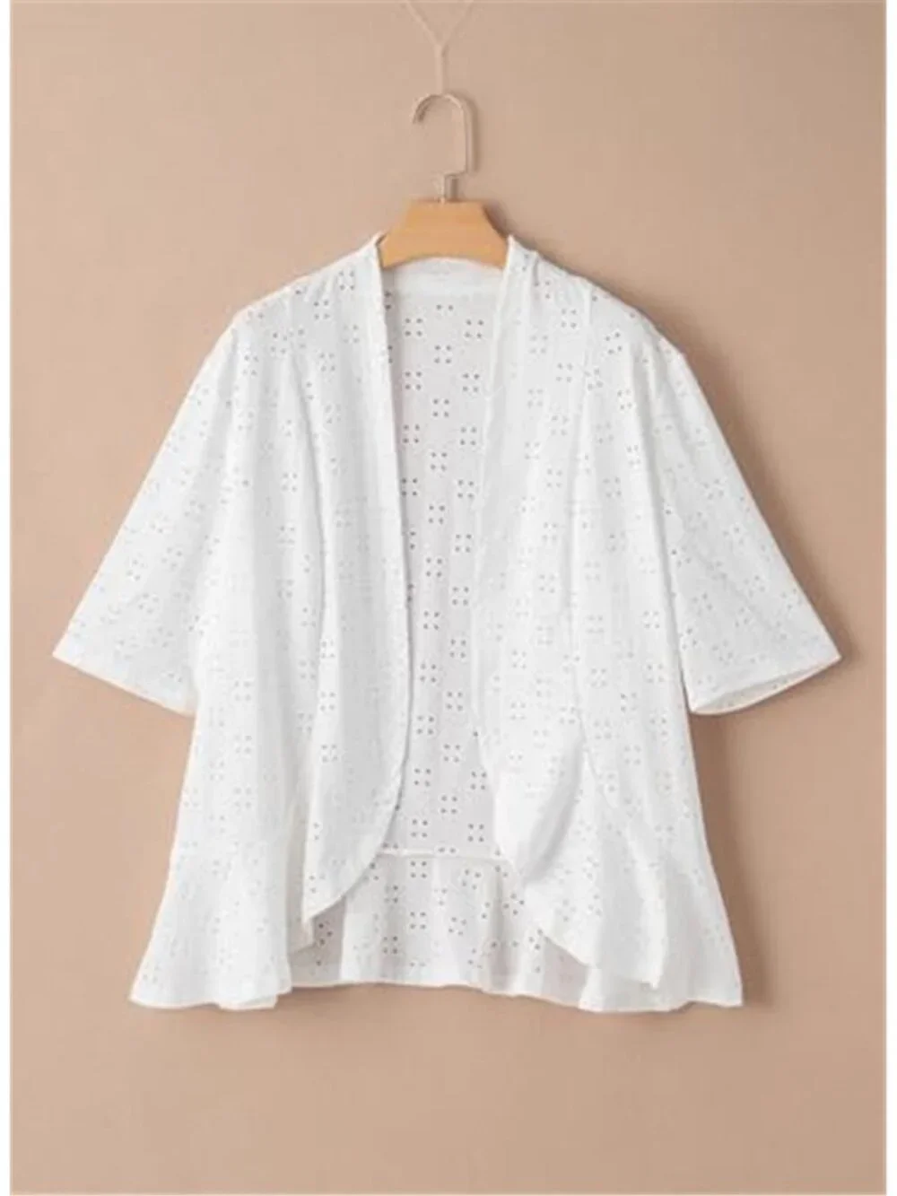Womens Crochet Cardigan Lightweight Knit Open Front Half Sleeve Summer Sweater